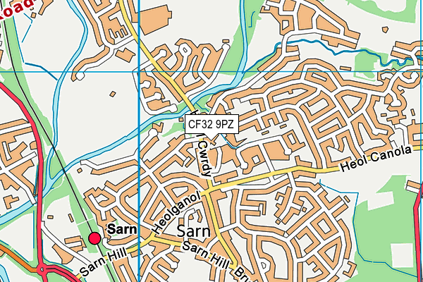 CF32 9PZ map - OS VectorMap District (Ordnance Survey)