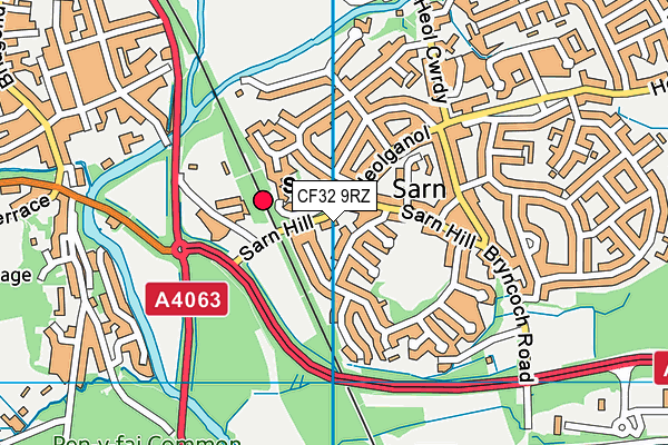 CF32 9RZ map - OS VectorMap District (Ordnance Survey)