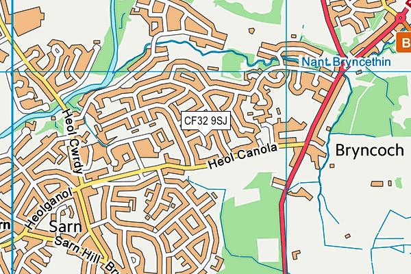 CF32 9SJ map - OS VectorMap District (Ordnance Survey)