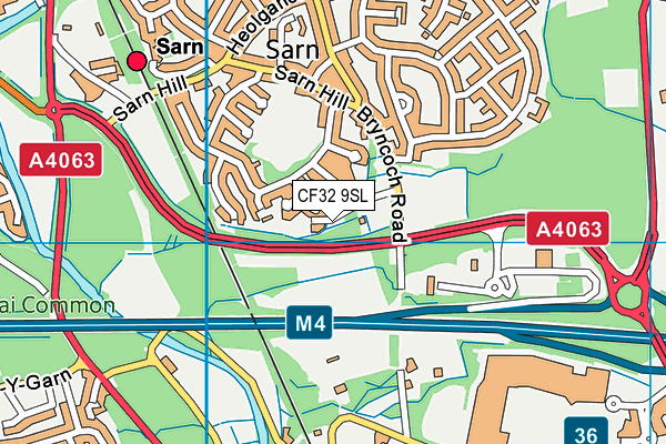 CF32 9SL map - OS VectorMap District (Ordnance Survey)