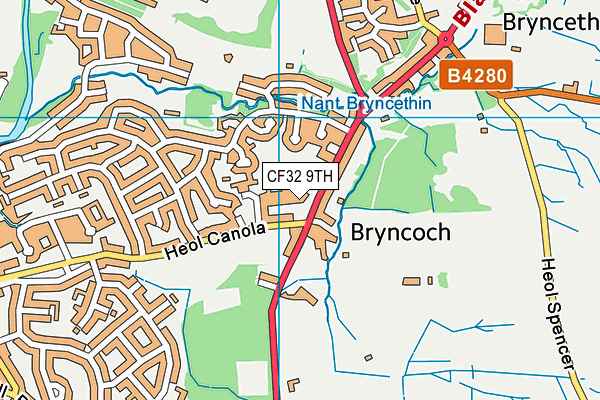 Bryncethin Primary School map (CF32 9TH) - OS VectorMap District (Ordnance Survey)