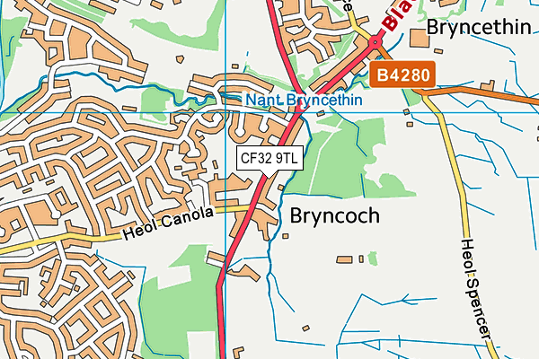 CF32 9TL map - OS VectorMap District (Ordnance Survey)