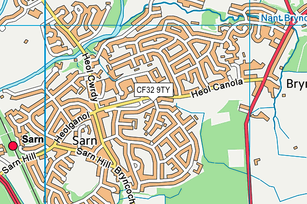 CF32 9TY map - OS VectorMap District (Ordnance Survey)