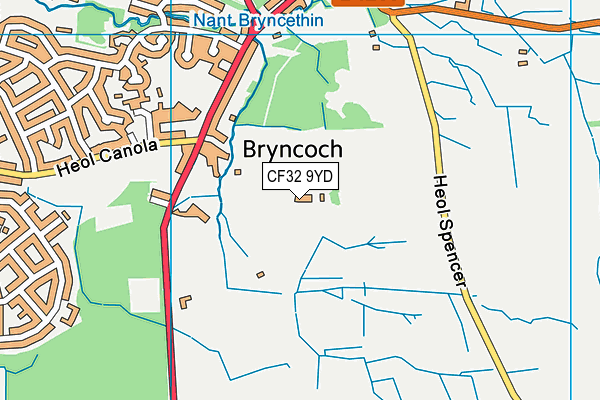 CF32 9YD map - OS VectorMap District (Ordnance Survey)