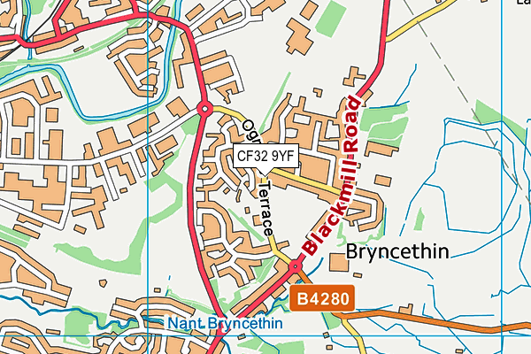 CF32 9YF map - OS VectorMap District (Ordnance Survey)