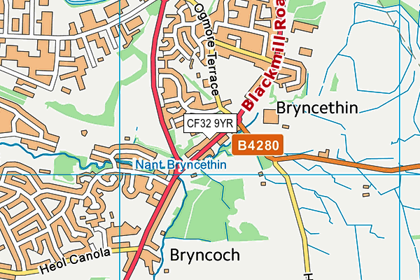 CF32 9YR map - OS VectorMap District (Ordnance Survey)