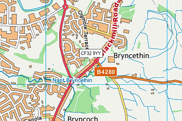 CF32 9YY map - OS VectorMap District (Ordnance Survey)