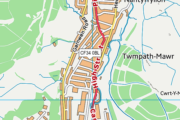 CF34 0BL map - OS VectorMap District (Ordnance Survey)