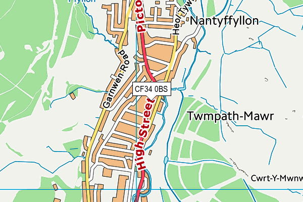 CF34 0BS map - OS VectorMap District (Ordnance Survey)