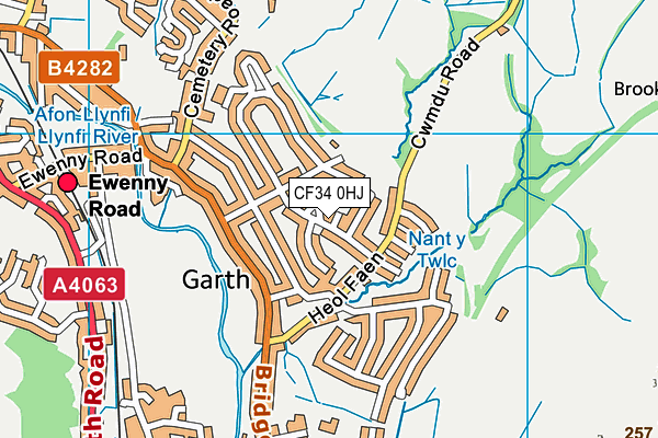 CF34 0HJ map - OS VectorMap District (Ordnance Survey)