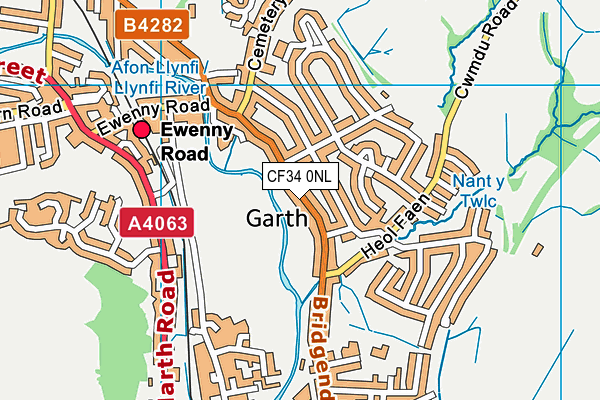 CF34 0NL map - OS VectorMap District (Ordnance Survey)