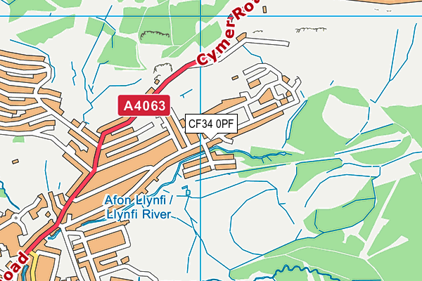 CF34 0PF map - OS VectorMap District (Ordnance Survey)