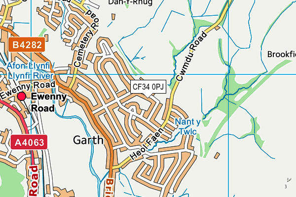 CF34 0PJ map - OS VectorMap District (Ordnance Survey)