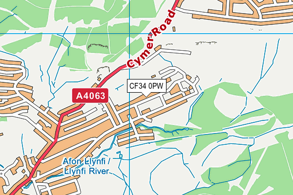 CF34 0PW map - OS VectorMap District (Ordnance Survey)