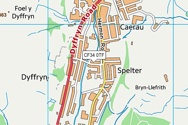 CF34 0TF map - OS VectorMap District (Ordnance Survey)