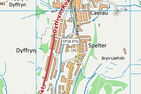 CF34 0TG map - OS VectorMap District (Ordnance Survey)