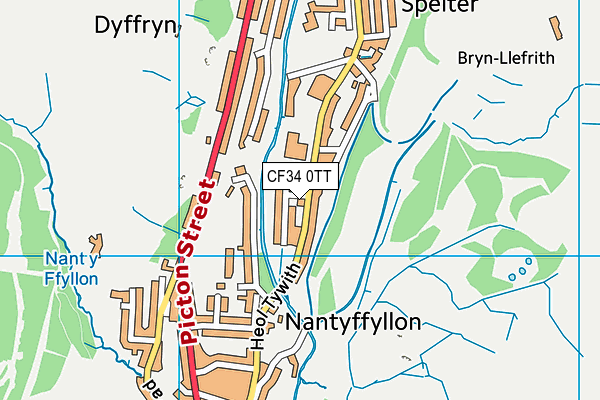 CF34 0TT map - OS VectorMap District (Ordnance Survey)