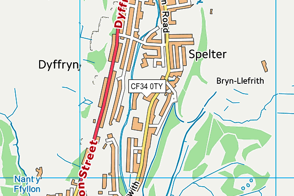 CF34 0TY map - OS VectorMap District (Ordnance Survey)