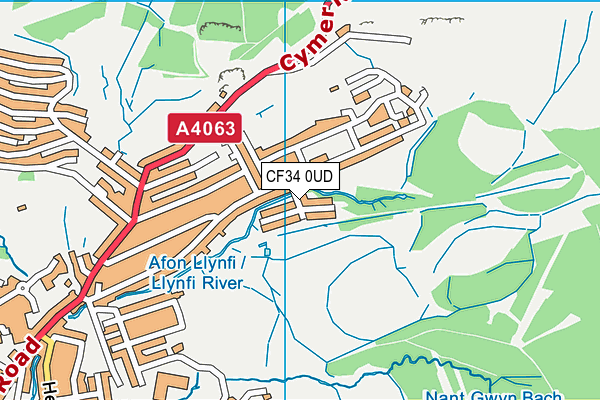 CF34 0UD map - OS VectorMap District (Ordnance Survey)