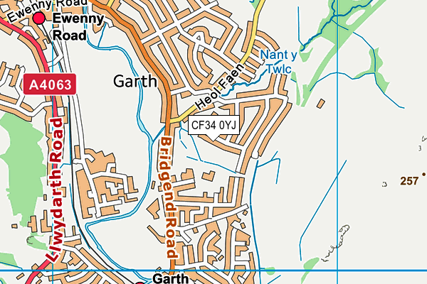 CF34 0YJ map - OS VectorMap District (Ordnance Survey)