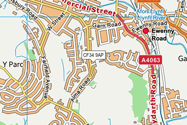 CF34 9AP map - OS VectorMap District (Ordnance Survey)