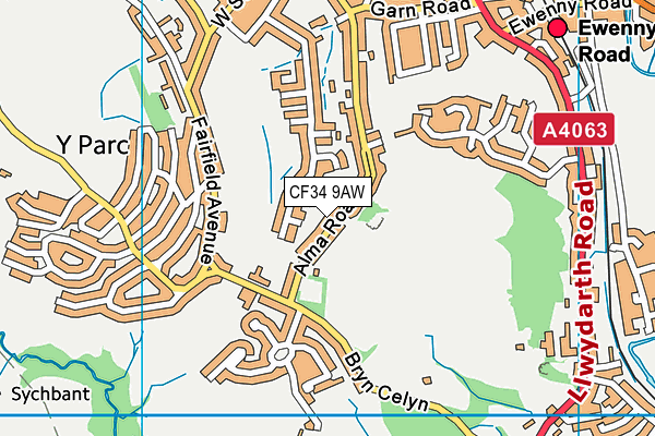 CF34 9AW map - OS VectorMap District (Ordnance Survey)