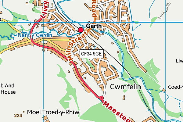 CF34 9GE map - OS VectorMap District (Ordnance Survey)