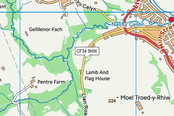 CF34 9HW map - OS VectorMap District (Ordnance Survey)