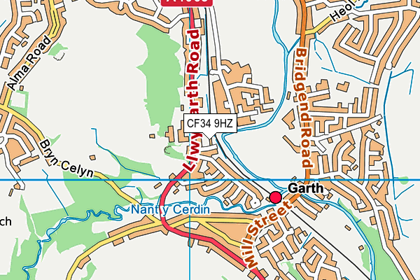 CF34 9HZ map - OS VectorMap District (Ordnance Survey)