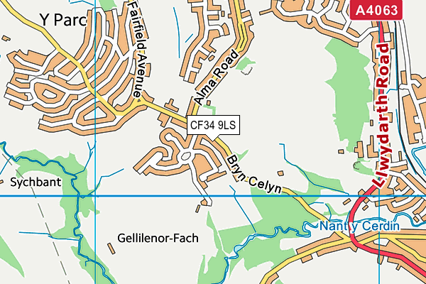 CF34 9LS map - OS VectorMap District (Ordnance Survey)
