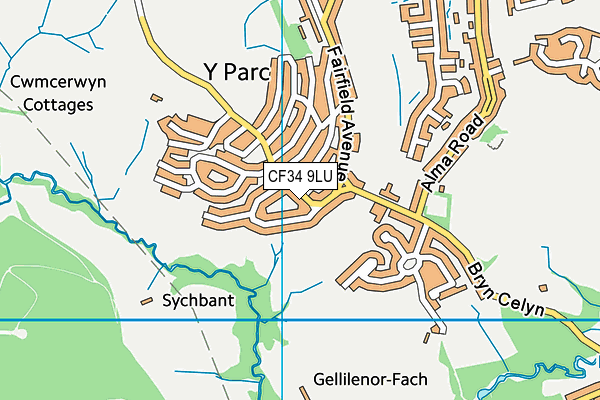 CF34 9LU map - OS VectorMap District (Ordnance Survey)