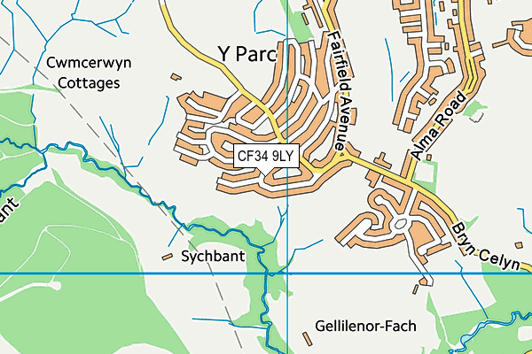 CF34 9LY map - OS VectorMap District (Ordnance Survey)