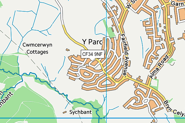 CF34 9NF map - OS VectorMap District (Ordnance Survey)