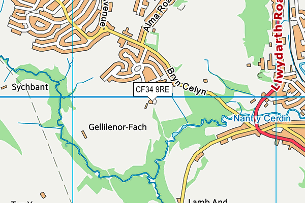CF34 9RE map - OS VectorMap District (Ordnance Survey)