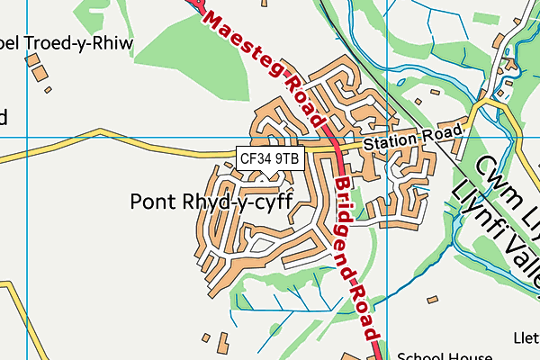 CF34 9TB map - OS VectorMap District (Ordnance Survey)