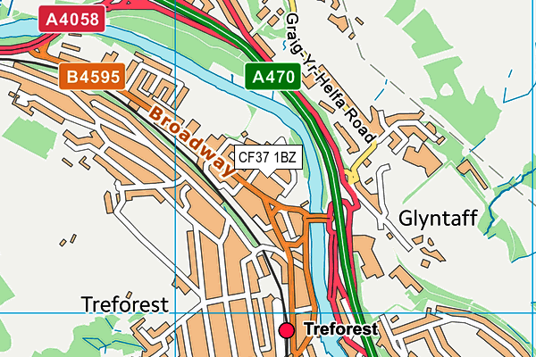 CF37 1BZ map - OS VectorMap District (Ordnance Survey)