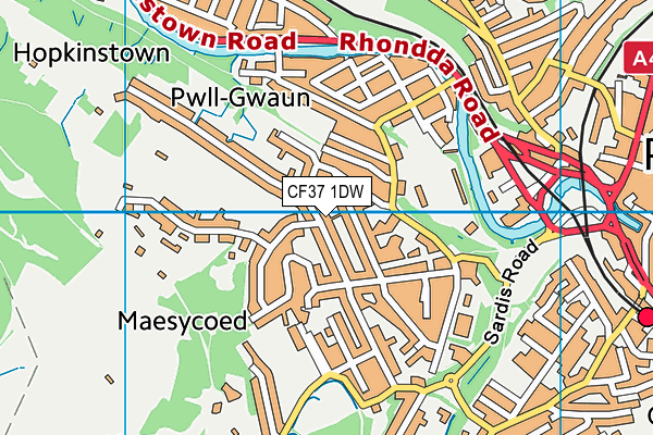 CF37 1DW map - OS VectorMap District (Ordnance Survey)