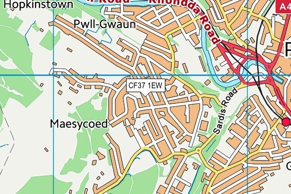 CF37 1EW map - OS VectorMap District (Ordnance Survey)