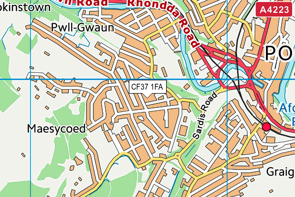 CF37 1FA map - OS VectorMap District (Ordnance Survey)