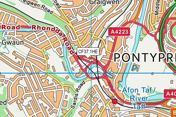 CF37 1HE map - OS VectorMap District (Ordnance Survey)