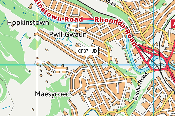 CF37 1JD map - OS VectorMap District (Ordnance Survey)