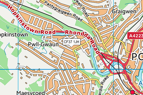 CF37 1JH map - OS VectorMap District (Ordnance Survey)