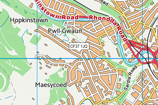 CF37 1JQ map - OS VectorMap District (Ordnance Survey)