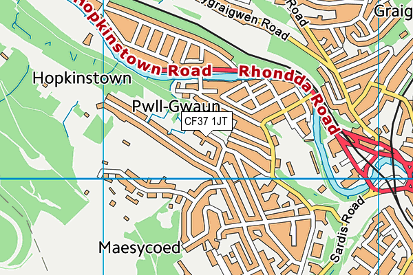 CF37 1JT map - OS VectorMap District (Ordnance Survey)