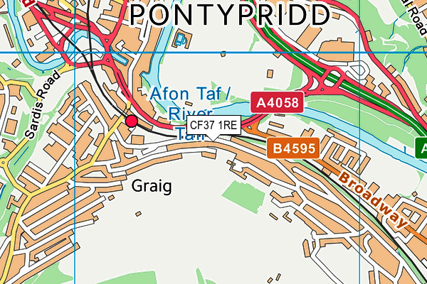 CF37 1RE map - OS VectorMap District (Ordnance Survey)