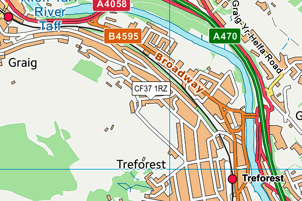 CF37 1RZ map - OS VectorMap District (Ordnance Survey)