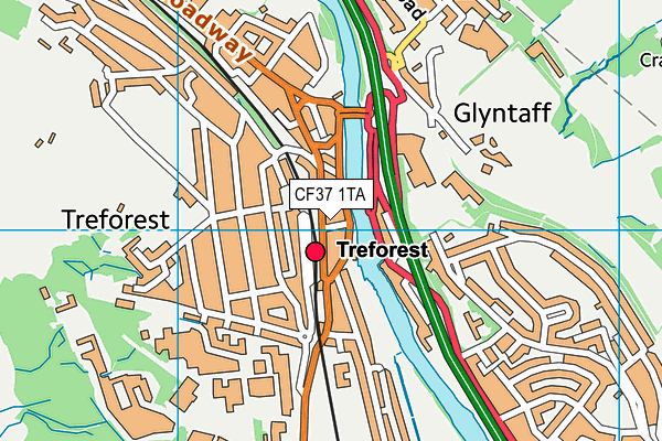 CF37 1TA map - OS VectorMap District (Ordnance Survey)