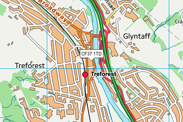 CF37 1TD map - OS VectorMap District (Ordnance Survey)