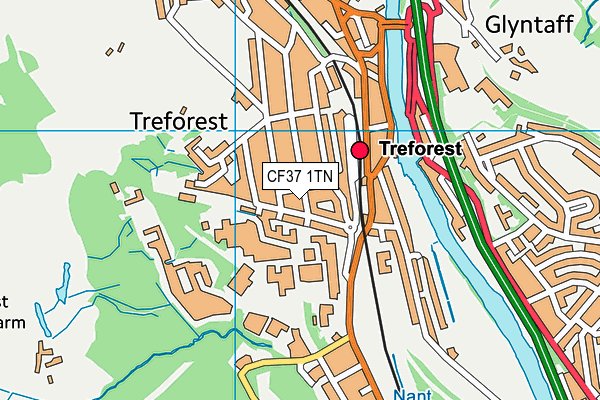 CF37 1TN map - OS VectorMap District (Ordnance Survey)