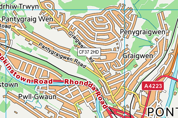 CF37 2HD map - OS VectorMap District (Ordnance Survey)